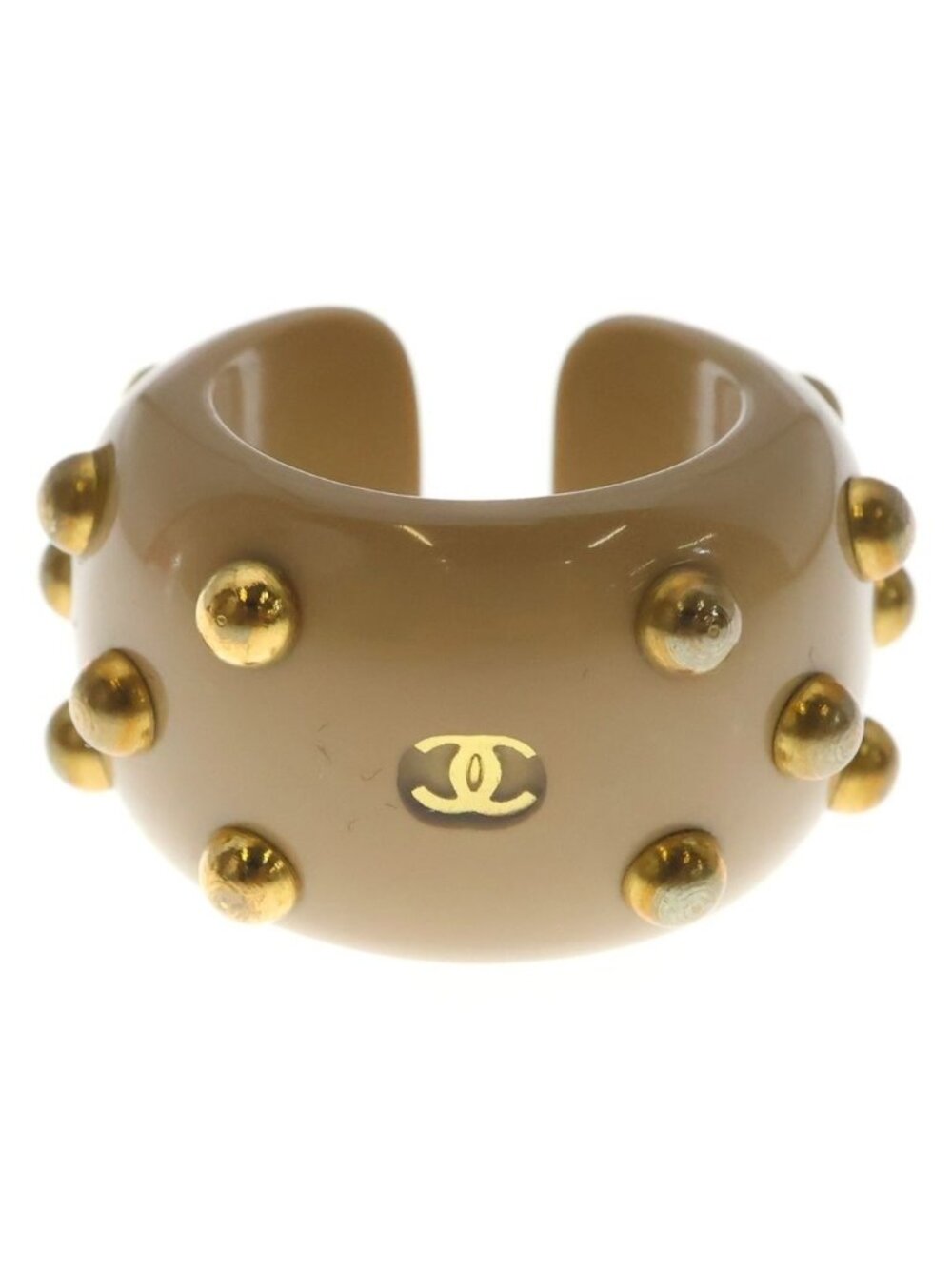 Chanel CC Logo Studded Ring Beige Gold - Picture 1 of 8